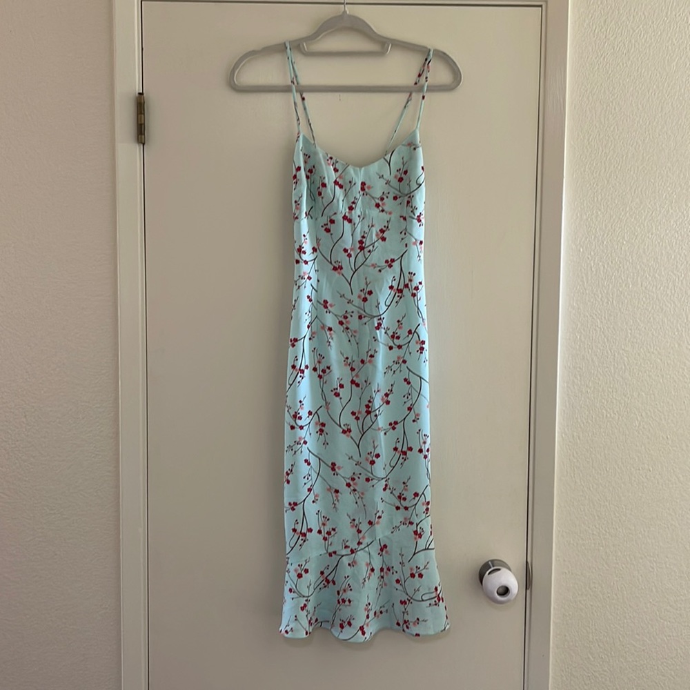 Mint Japanese cherry blossom print spaghetti strap dress